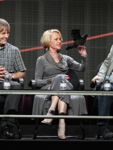 Director Julian Jarrold, actress Tippi Hedren and actor Toby Jones speak onstage during the HBO Summer 2012 TCA Panel at The Beverly Hilton Hotel on August 1, 2012