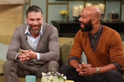 Anson Mount and Common stop by to share some memorable moments from their AMC show ‘Hell on Wheels’ with Kit Hoover and guest co-host Lisa Rinna on the set of Access Hollywood Live on July 31, 2012