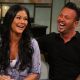 Jenni ‘JWoww’ Farley and boyfriend Roger laugh it up on the set of Access Hollywood Live set on July 23, 2012