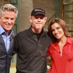 Ron Howard poses on the set of Access Hollywood Live with Kit Hoover and guest co-host Donny Deutsch on August 17, 2012