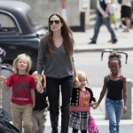 Angelina Jolie sighted arriving at The London Aquarium with her children Shiloh, Knox, Vivienne and Zahara in London on July 25, 2011