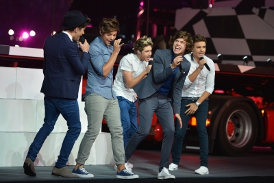 Zayn Malik, Louis Tomlinson, Niall Horan, Harry Styles and Liam Payne of One Direction perform during the Closing Ceremony of the London 2012 Olympic Games at Olympic Stadium on August 12, 2012 