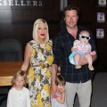 Tori Spelling and husband Dean McDermott pose with their children (L-R) Liam McDermott, Stella McDermott and Hattie McDermott at a signing for Spelling’s book ‘celebraTORI’ at Barnes & Noble at The Grove, Los Angeles, on April 17, 2012