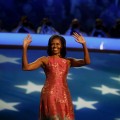 First Lady Michelle Obama waves before speaking at the Democratic National Convention (DNC) in Charlotte, North Carolina, U.S., Sept. 4, 2012