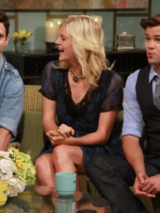 The cast of NBC’s ‘The New Normal’ — Justin Bartha, Georgia King and Andrew Rannells — visit Access Hollywood Live, Burbank, Sept. 7, 2012