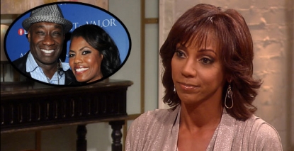 Holly Robinson Peete stops by Access Hollywood Live on September 5, 2012 / inset: Michael Clarke Duncan and Omarosa Manigault Stallworth