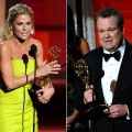 ‘Modern Family’ stars Julie Bowen and Eric Stonestreet on stage at the 2012 Emmy Awards