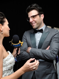 AccessHollywood.com’s Laura Saltman chats with Zachary Quinto inside the Presenters Gift Lounge Backstage At The Nokia Theatre on Emmys Sunday