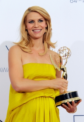 ‘Homeland’ star Claire Danes poses in the press room during the 64th Primetime Emmy Awards at Nokia Theatre L.A. Live in Los Angeles on September 23, 2012 