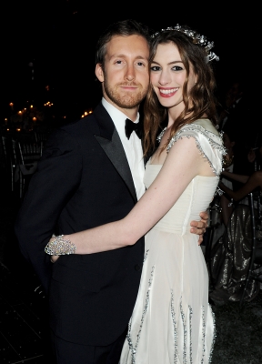 Adam Shulman and Anne Hathaway attend The White Fairy Tale Love Ball hosted by Valentino Garavani and Natalia Vodianova in aid of the Naked Heart Foundation at the Chateau de Wideville, Paris, on July 6, 2011