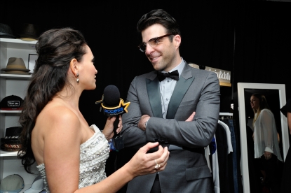 AccessHollywood.com’s Laura Saltman chats with Zachary Quinto inside the Presenters Gift Lounge Backstage At The Nokia Theatre on Emmys Sunday