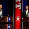 Bill O’Reilly and Jon Stewart onstage at The Rumble In The Air-Conditioned Auditorium at Lisner Auditorium at George Washington University on October 6, 2012 in Washington, D.C.