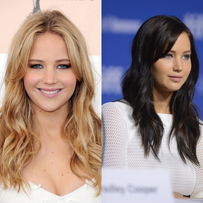  ‘The Hunger Games’ star Jennifer Lawrence trades her blonde locks for a darker look as seen here during a ‘Silver Lining Playbook’ press conference on September 9, 2012