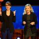 Tina Fey and Amy Poehler speak on stage at Comedy Central’s Night of Too Many Stars: America Comes Together for Autism Programs at The Beacon Theatre, New York City, on October 13, 2012