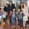 Brad Pitt, Angelina Jolie and their six children Maddox, Pax, Zahara, Shiloh, Knox, and Vivienne arrive at Haneda International Airport in Tokyo on November 8, 2011