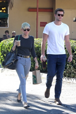 Coffee date! Miley Cyrus and Liam Hemsworth are spotted in Los Angeles on October 24, 2012