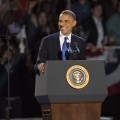 President Barack Obama delivers his victory speech after being re-elected for a second term at McCormick Place in Chicago on November 6, 2012