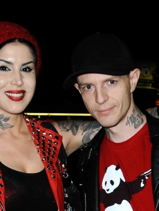 Kat Von D and DJ Deadmau5 (Joel Zimmerman) attend Opening Night Of ‘Skulls’ A Collective Show At Kat Von D’s Wonderland Gallery in Los Angeles on November 2, 2012