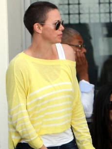 Charlize Theron is spotted with her new shaved head in Cape Town, South Africa on November 16, 2012