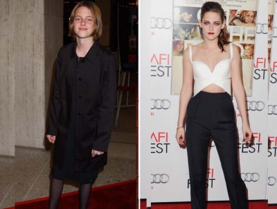 A young Kristen Stewart is pictured at the premiere of ‘Panic Room’ on March 18, 2002; Kristen 10 years later at the AFI Festival at the Grauman’s Chinese Theatre on November 2, 2012 
