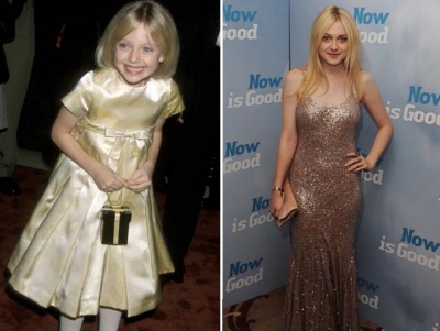 A little Dakota Fanning is pictured at the ‘I Am Sam’ Premiere on December 3, 2001; Dakota is pictured 11 years later at the premiere of ‘Now Is Good’ at the Washington hotel in London, England on September 13, 2012 