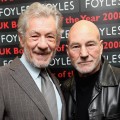 Ian McKellen and Patrick Stewart pose for photos before reading from ‘The Letters of Samuel Beckett’, and discussing their roles in a production of Waiting for Godot opening in London on 26 February, 2009 