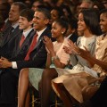 President Barack Obama, Sasha Obama, Malia Obama, and First Lady Michelle Obama attend TNT Christmas in Washington 2012 at National Building Museum on December 9, 2012 in Washington, DC.
