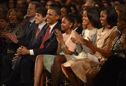 President Barack Obama, Sasha Obama, Malia Obama, and First Lady Michelle Obama attend TNT Christmas in Washington 2012 at National Building Museum on December 9, 2012 in Washington, DC.