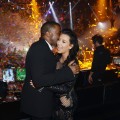Kanye West plants a kiss on Kim Kardashian inside Mirage’s 1 OAK nightclub as the clock hits midnight on December 31, 2012