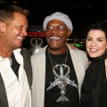 Director David R. Ellis, actors Samuel L. Jackson and Julianna Margulies share a laugh during the arrivals for the premiere of New Line Cinema’s ‘Snakes On A Plane’ at Grauman’s Chinese Theatre on August 17, 2006 in Los Angeles, California