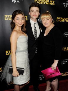 Sarah Hyland, Chris Colfer and Rebel Wilson arrive at a screening of Tribeca Film’s ‘Struck By Lightning’ on January 6, 2013 in Los Angeles