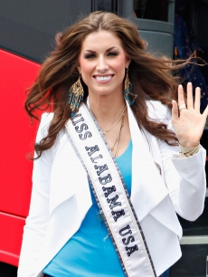 Miss Alabama USA Katherine Webb exits a sightseeing bus on May 8, 2012 in New York City