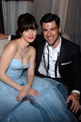 Zooey Deschanel and Max Greenfield attend FOX Broadcasting Company, Twentieth Century FOX Television and FX post Emmy party at Soleto, Los Angeles, on September 23, 2012