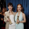 Anne Hathaway and Jessica Chastain at Focus/NBC/Universal Golden Globes Party at The Beverly Hilton Hotel on January 13, 2013 in Beverly Hills