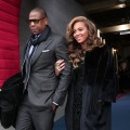 Jay-Z and Beyonce arrive at the presidential inauguration on the West Front of the U.S. Capitol January 21, 2013 in Washington, DC