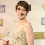 Anne Hathaway, winner of Best Supporting Actress for ‘Les Miserables,’ poses in the press room at the 18th Annual Critics’ Choice Movie Awards held at Barker Hangar on January 10, 2013 in Santa Monica, Calif.