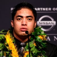 Manti Te’o of Notre Dame speaks during a press conference prior on December 8, 2012 in New York City