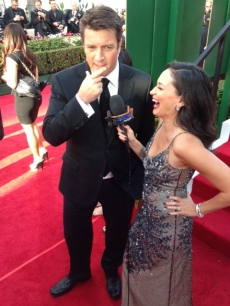 Nathan Fillion and AccessHollywood.com’s Laura Saltman at the 70th Annual Golden Globe Awards held at The Beverly Hilton Hotel on January 13, 2013