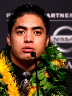 Manti Te’o of Notre Dame speaks during a press conference prior on December 8, 2012 in New York City
