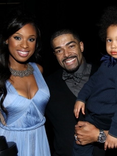 Jennifer Hudson, winner of the Outstanding Album award, David Otunga, and son David Daniel Otunga Jr. attend the 43rd NAACP Image Awards held at The Shrine Auditorium, Los Angeles, on February 17, 2012