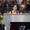 Alicia Keys performs The Star-Spangled Banner during the Pepsi Super Bowl XLVII Pregame Show at Mercedes-Benz Superdome on February 3, 2013 in New Orleans