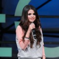 Selena Gomez addresses the crowd at the adidas NEO Label fall 2013 fashion show during Mercedes-Benz Fashion Week in New York City on February 6, 2013