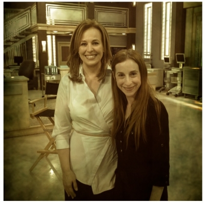 Genie Francis with Access Hollywood producer Sharon Spaeth on the set of ‘General Hospital’