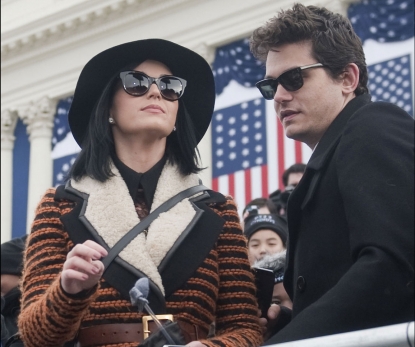 Katy Perry and John Mayer are seen at the inauguration for U.S. President Barack Obama’s second term of office in Washington D.C. on January 21, 2013
