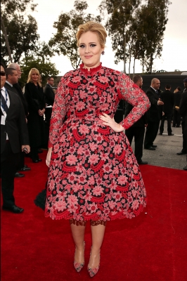 Adele sports a daring floral print dress at the 55th Annual GRAMMY Awards on February 10, 2013 in Los Angeles