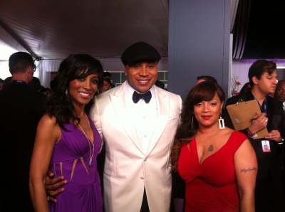 Access Hollywood’s Shaun Robinson with LL Cool J on the Grammys red carpet, Feb. 10, 2013