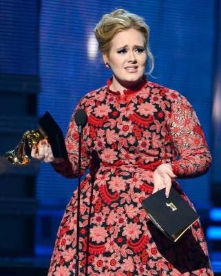 Adele accepts Best Pop Solo Performance for ‘Set Fire to the Rain (Live)’ onstage at the 55th Annual Grammy Awards at Staples Center in Los Angeles on February 10, 2013