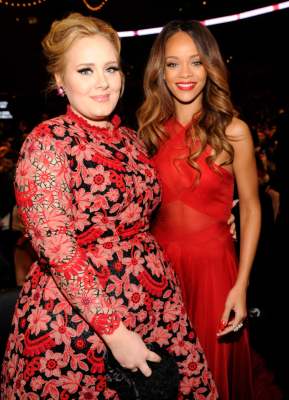 Adele and Rihanna attend the 55th Annual Grammy Awards on February 10, 2013 in Los Angeles