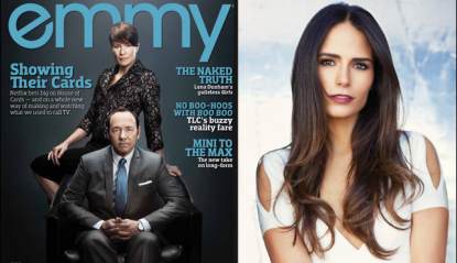 Kevin Spacey and Robin Wright from ‘House of Cards’ on the cover of EMMY magazine (left); ‘Dallas’ star Jordana Brewster, also from the new issue (right)