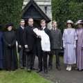 Penelope Wilton as Isobel Crawley, Maggie Smith as Violet, Dowager Countess, Dan Stevens as Matthew Crawley, Hugh Bonneville as Lord Grantham, Allen Leech as Tom Branson, Ruairi Conaghan as Kieran Branson, Michelle Dockery as Lady Mary Crawley, Elizabeth McGovern as Cora Countess of Grantham and Laura Carmichael as Lady Edith Crawley in PBS’ Masterpiece series ‘Downton Abbey’